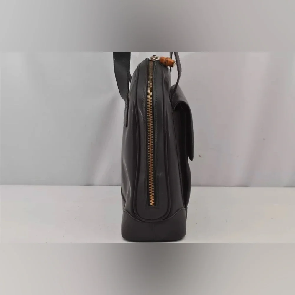 Authentic GUCCI Vintage Bamboo Shoulder Bag Purse Leather Black - Picture 6 of 15